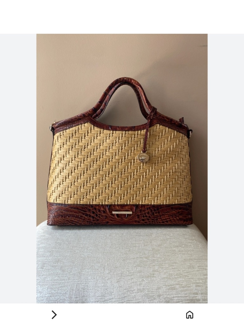 Brahmin Elaine Croc Embossed Leather Satchel in Pecan